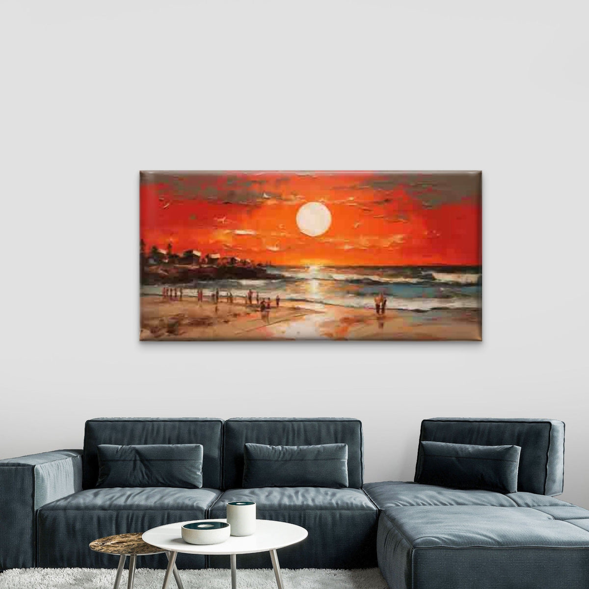 Sunset Beach Scene with Ocean Wall Art Canvas Office Home Room Framed 120x60cm