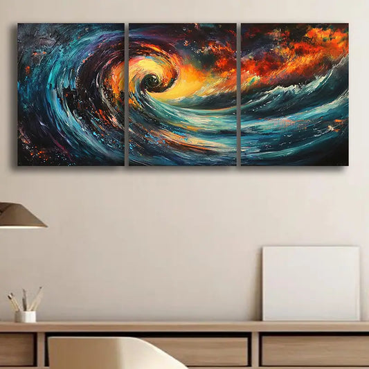 3pcs Swirling Vortex of Colors Metal Print Ready to Hang Art