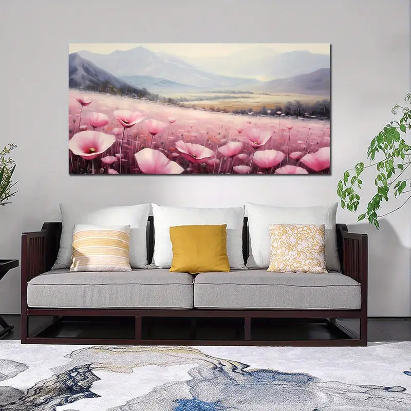 Pink Floral Mountain Sunrise Sky Wall Art canvas office home room framed 120x60cm