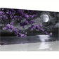 Black & White Night Sea Full Moon & Purple Flowers Calming Nature Wall Art canvas office home room framed 120x60cm