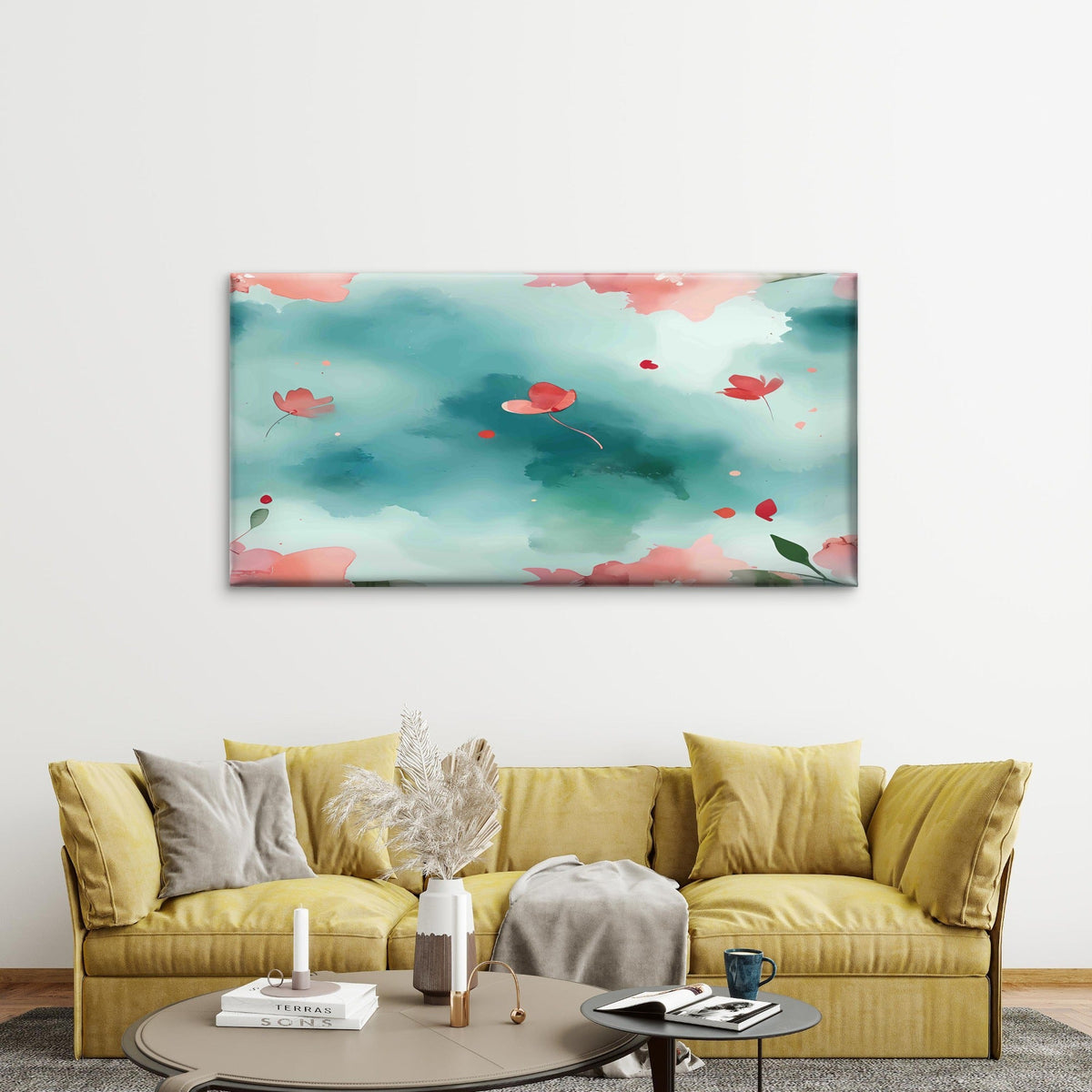 Pastel Floral Spring Abstract Wall Art Canvas Office Home Room Framed 120x60cm