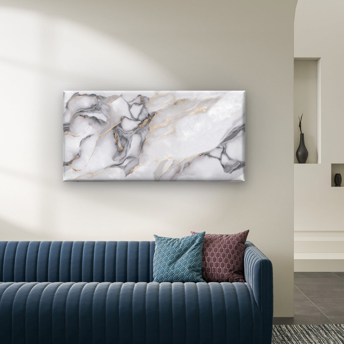 Modern Luxury Kintsugi Style Golden Fracture Marble Wall Art Canvas Office Home Framed 80x45cm