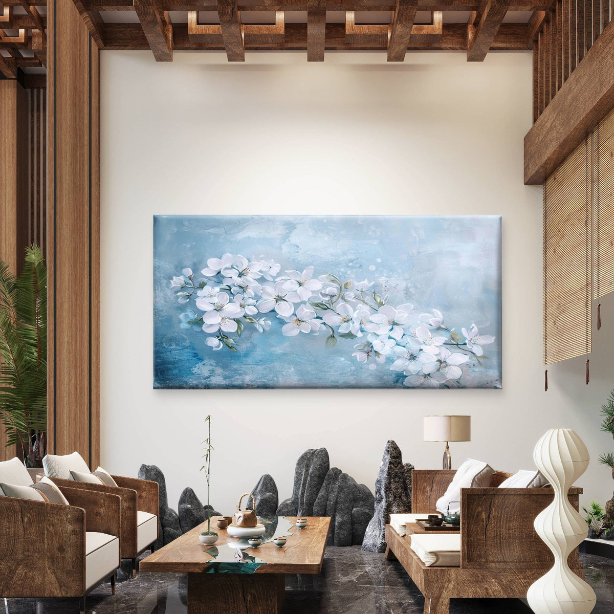 Frosted White Spring Blossoms Wall Art Canvas Office Home Room Framed 120x60cm
