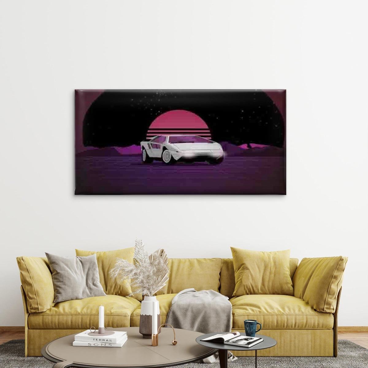Retro Futuristic Sports Car Wall Art Canvas Office Home Room Framed 80x45cm