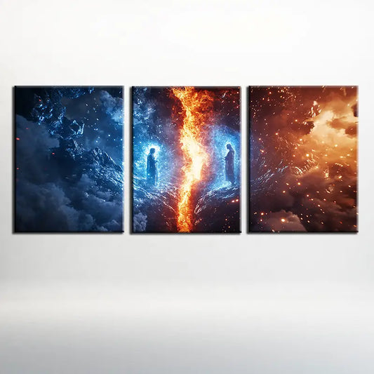 3pcs Magnificent Red And Blue Confrontation Metal Print Ready to Hang Art