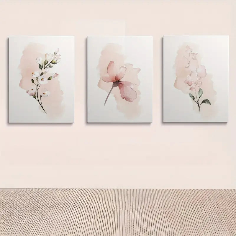 3pcs Painting Floral Pink Pattern Fashion Metal Print Ready to Hang Art
