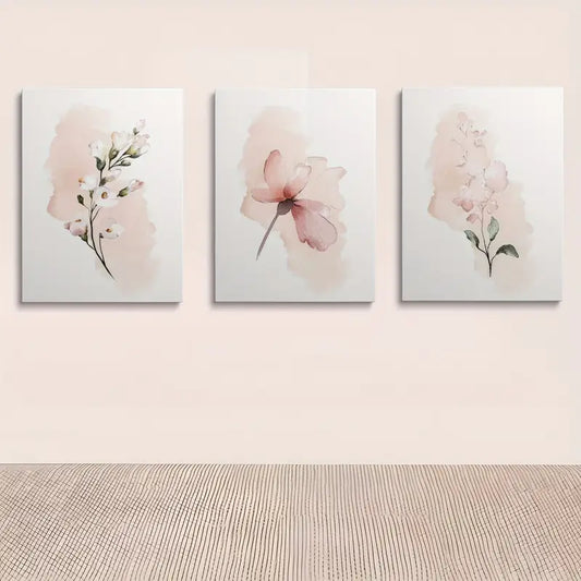 3pcs Painting Floral Pink Pattern Fashion Metal Print Ready to Hang Art