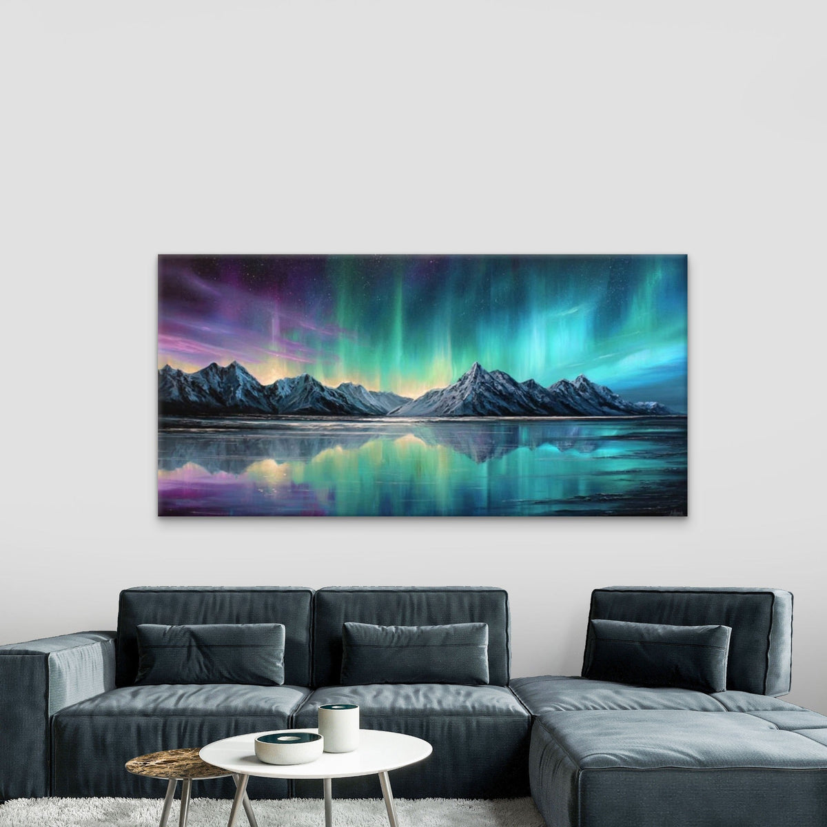 Aurora & Lake Reflections Wall Art Canvas Office Home Room Framed 120x60cm