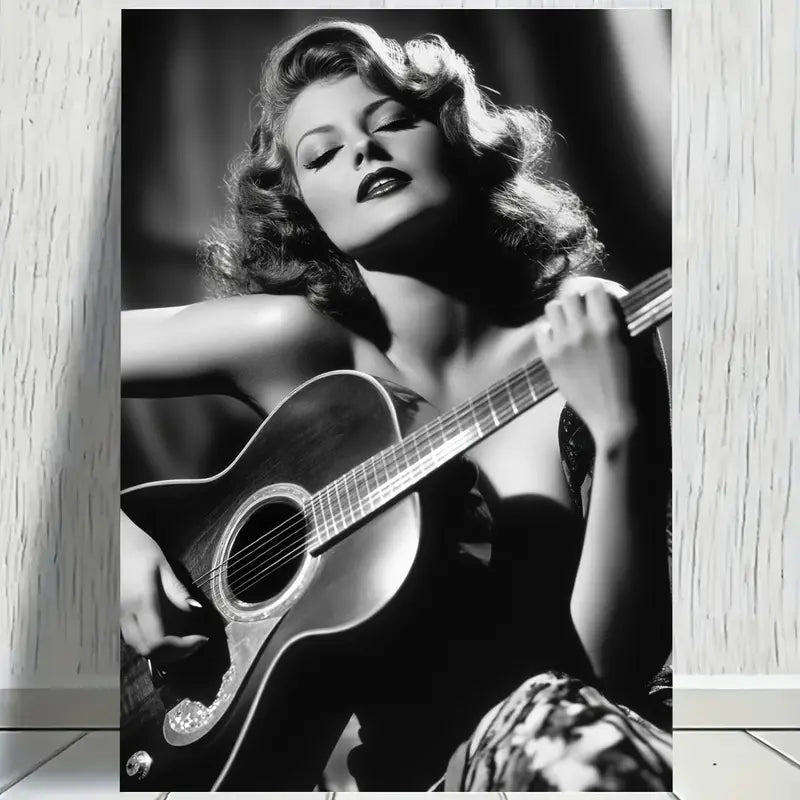 Vintage Guitar Player Classic Musician Wall Art Print 100% Australian Made 40x60cm Stretched Canvas Ready to Hang