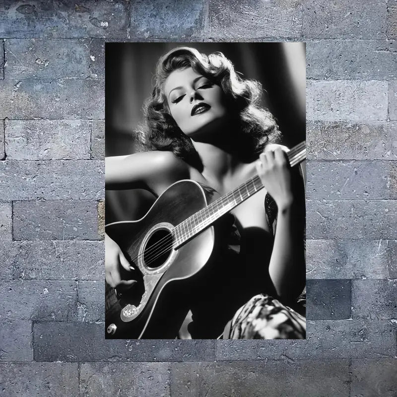 Vintage Guitar Player Classic Musician Wall Art Print 100% Australian Made 40x60cm Stretched Canvas Ready to Hang