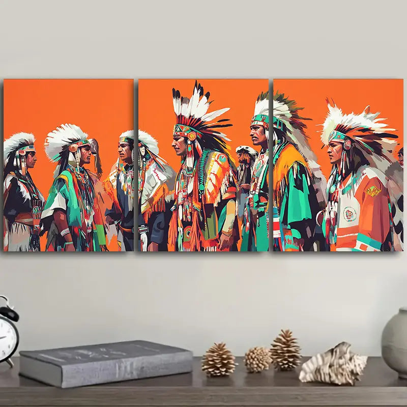 3pcs Indian Colored Crown Design Metal Print Ready to Hang Art