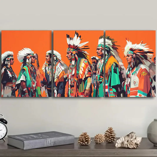 3pcs Indian Colored Crown Design Metal Print Ready to Hang Art