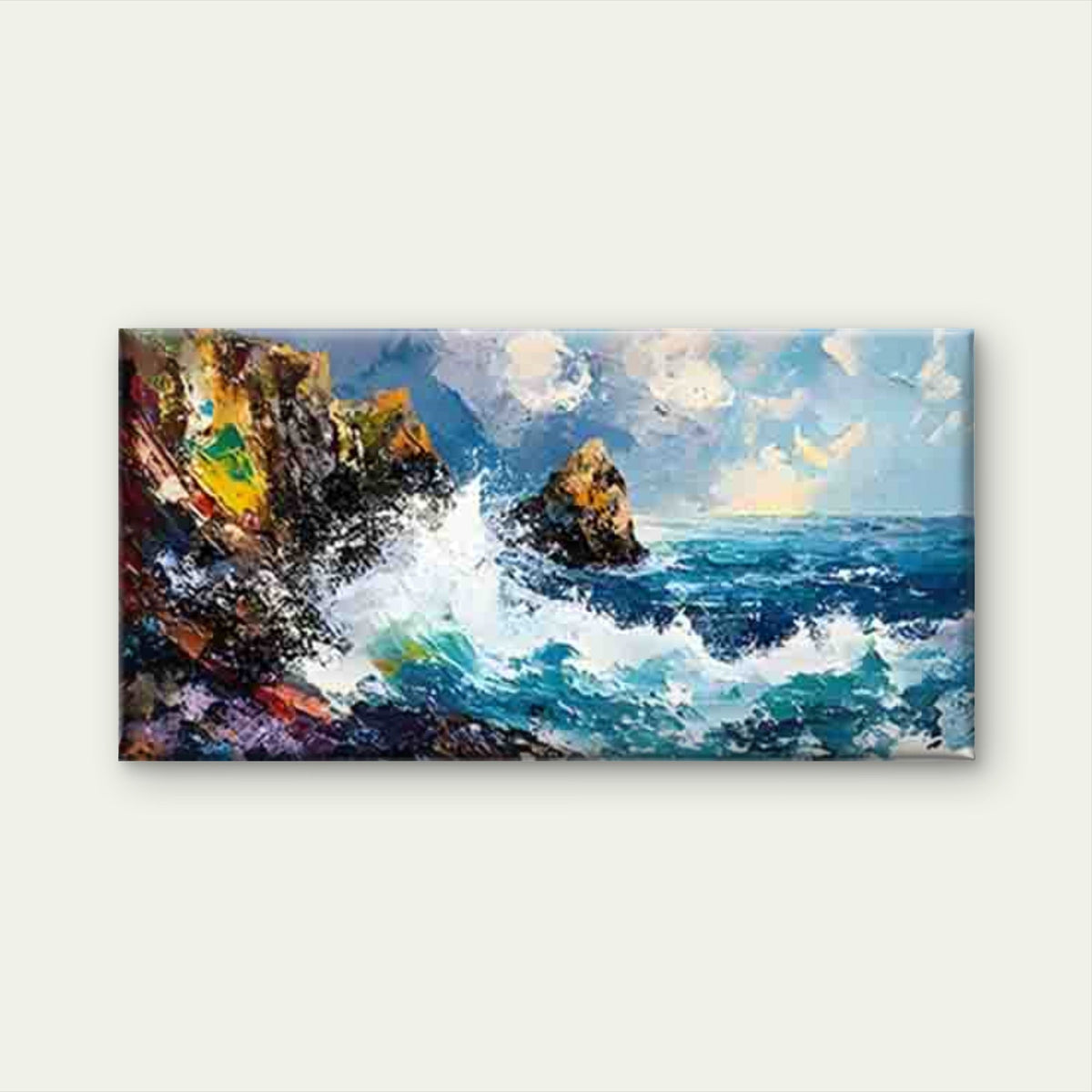 Ocean Waves Crashing Against Wall Art Canvas Office Home Room Framed 120x60cm