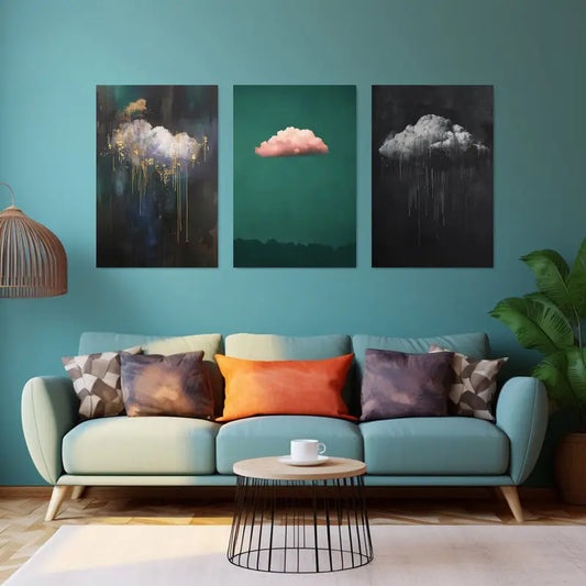 3pcs Abstract Cloud Bold Colors & Atmospheric Design Metal Print Ready to Hang Art
