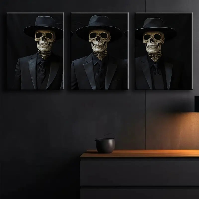 3pcs Skeleton in Suit Metal Print Ready to Hang Art