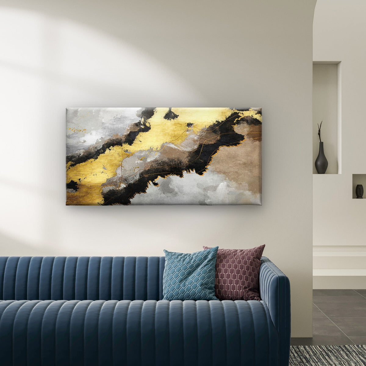 Modern Black Grey Gold Leaf Wall Art Canvas Office Home Room Framed 120x60cm
