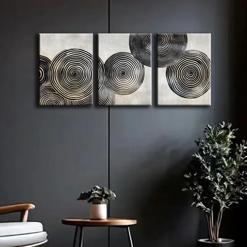 3pcs Round wood grain pattern Metal Print Ready to Hang Art