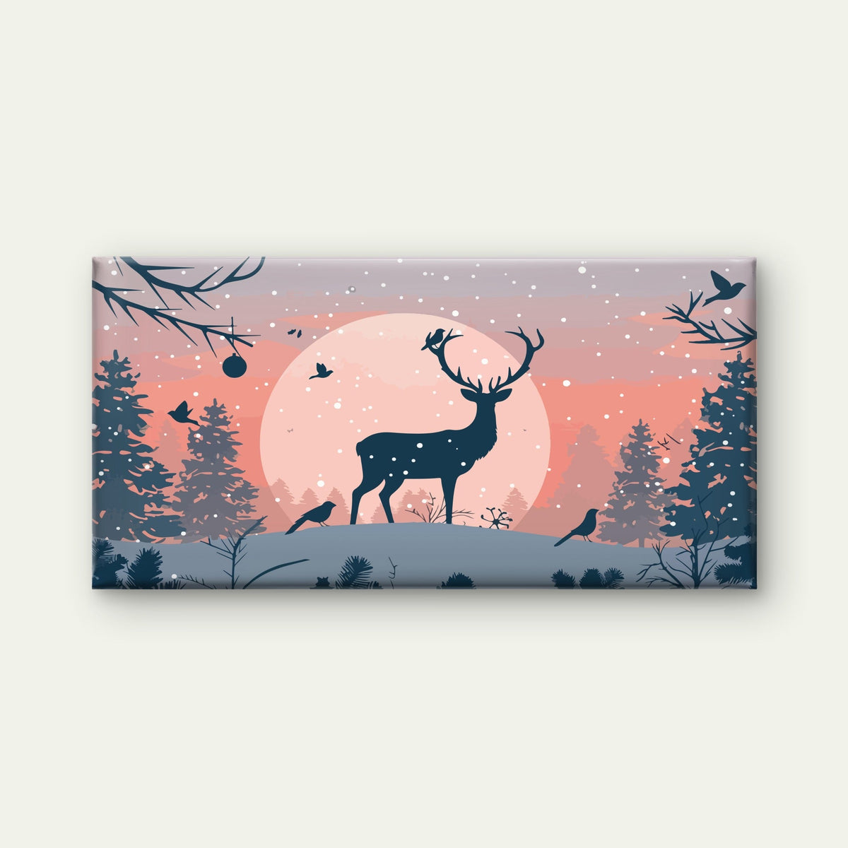 Stag Under Winter Moon Wall Art Canvas Office Home Room Framed 120x60cm