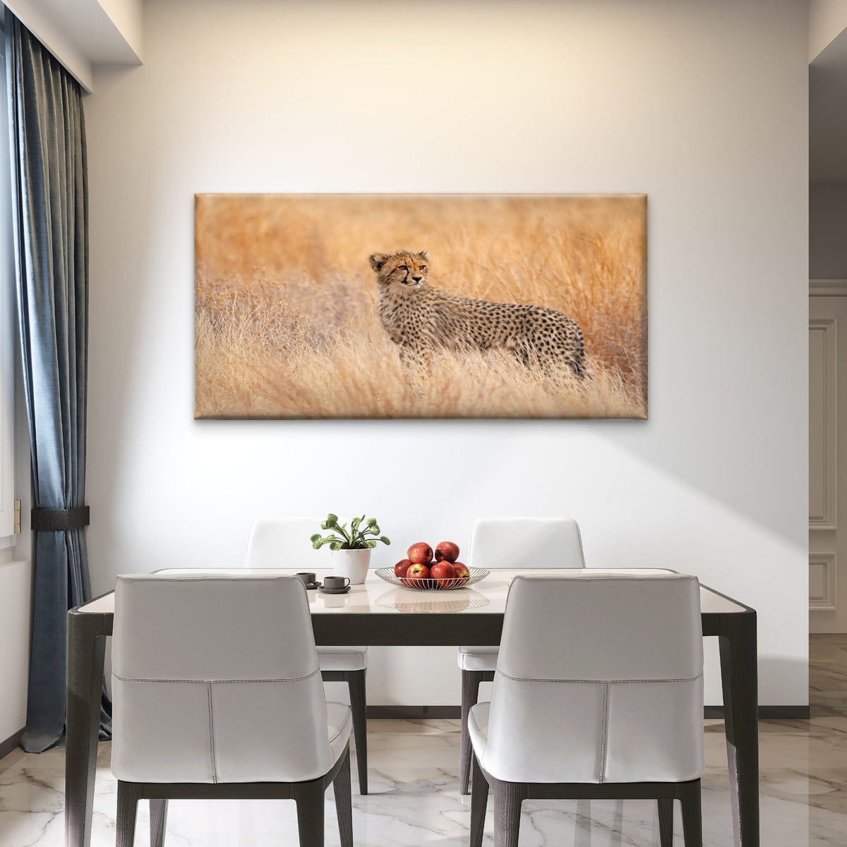 Spotted Wild Cat in Golden FieldWall Art Canvas Office Home Room Framed 120x60cm
