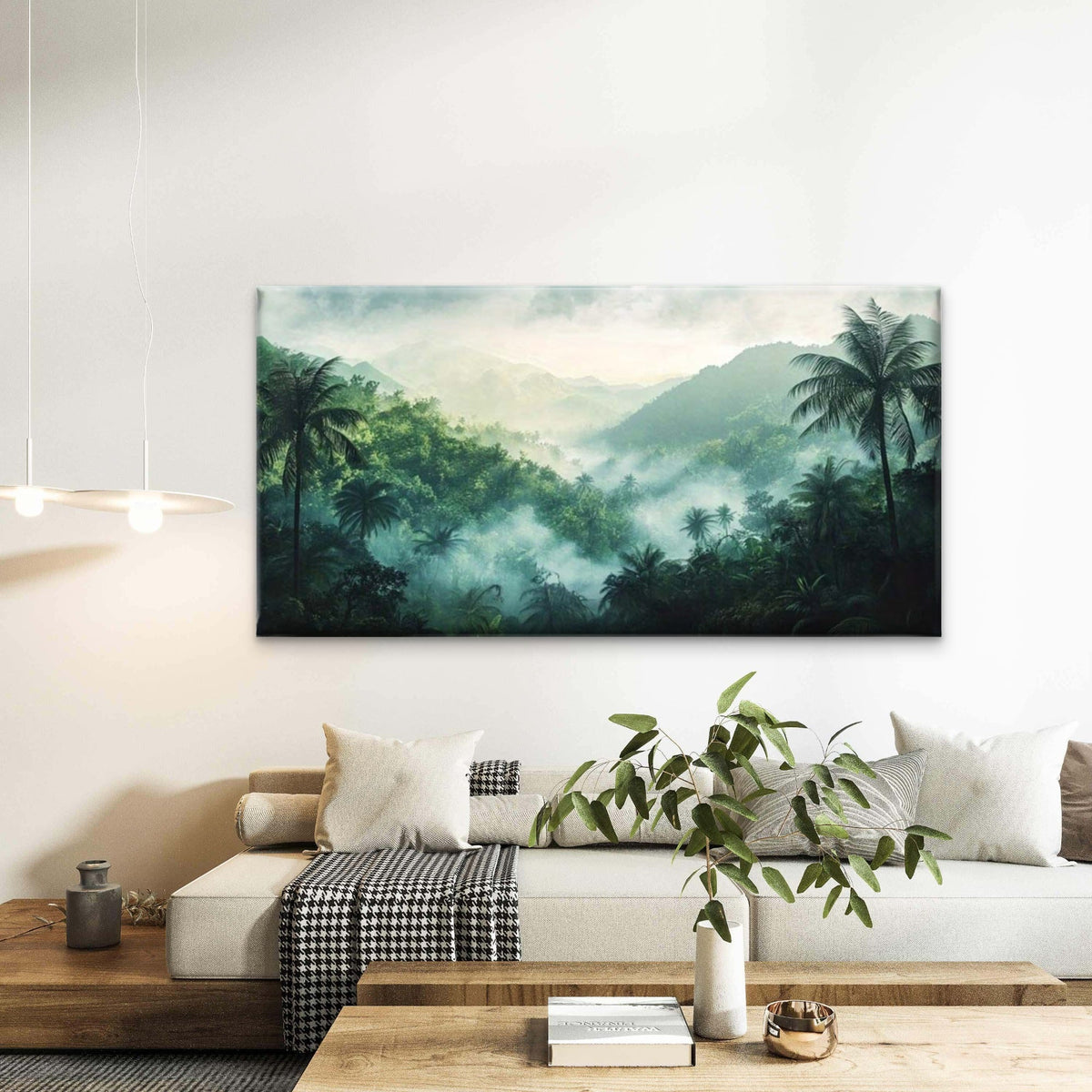 Tropical Rainforest Landscape Wall Art Canvas Office Home Room Framed 80x45cm