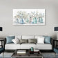 Vintage Indigo Floral Rustic Botanical Blue Flowers & Glass Vases Wall Art canvas office home room framed 120x60cm