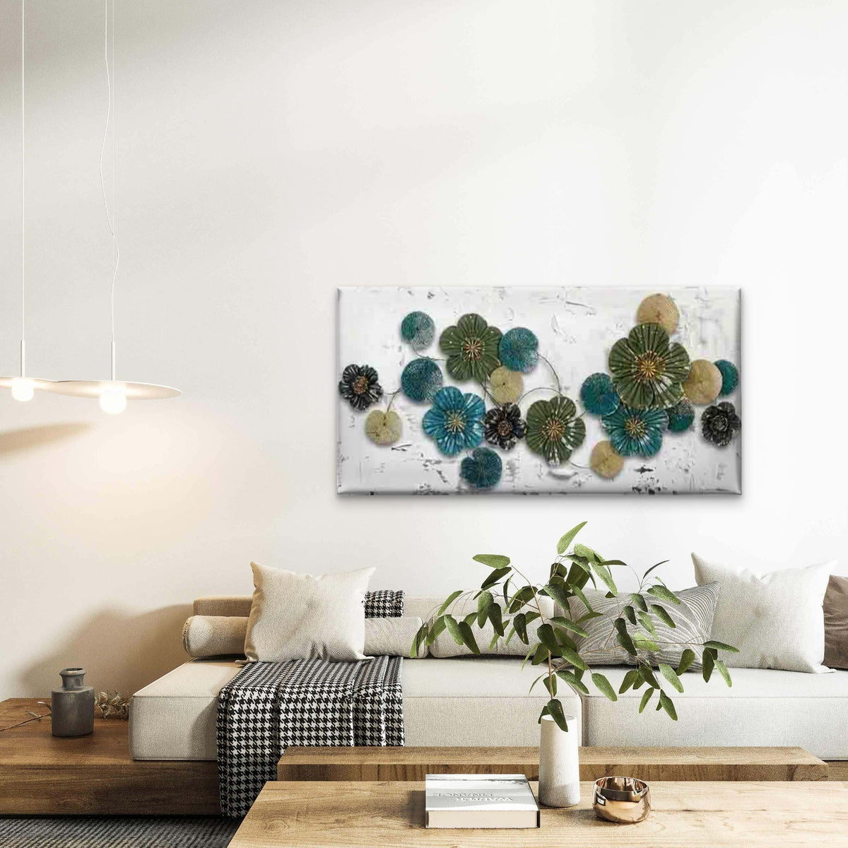Abstract Flowers on White Back Wall Art Canvas Office Home Room Framed 120x60cm