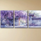 3pcs Serene Purple-Toned Scene with Blooming Wisteria and Blossoming Trees Metal Print Ready to Hang Art