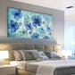 Blue Abstract Floral Indigo Blossom Wall Art canvas office home room framed 120x60cm