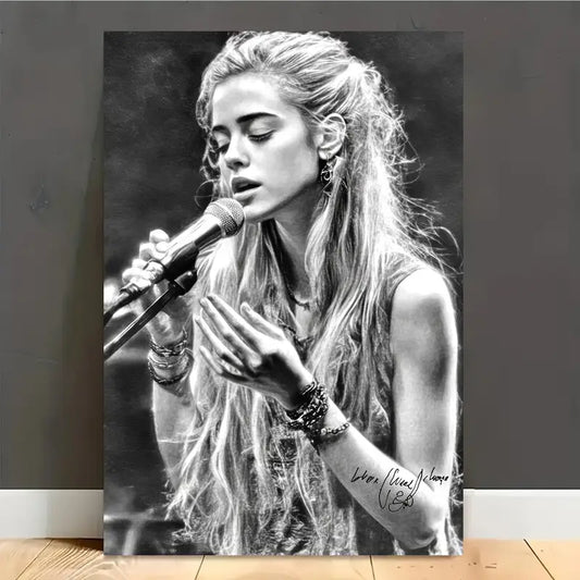 Singing Girl Black & White Print 100% Australian Made 40x60cm Stretched Canvas Ready to Hang