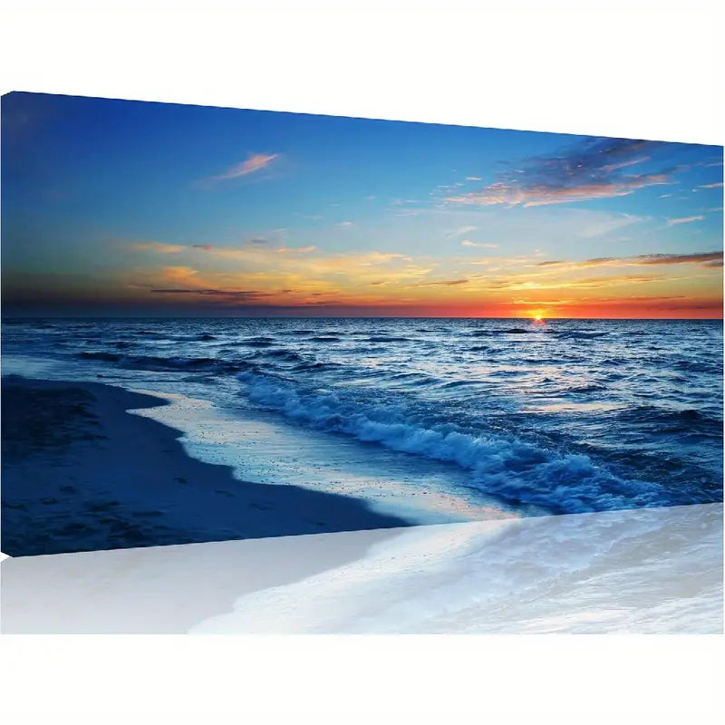 Beach Blue Sky Ocean Sunset Wall Art canvas office home room framed 120x60cm