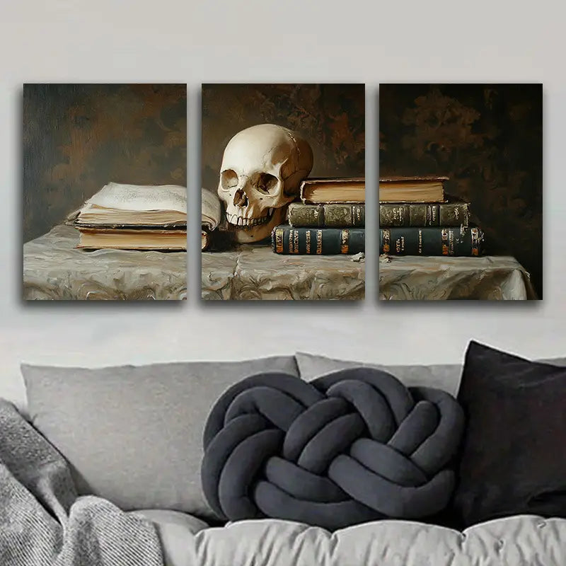 3pcs Skeleton and Books Design Metal Print Ready to Hang Art
