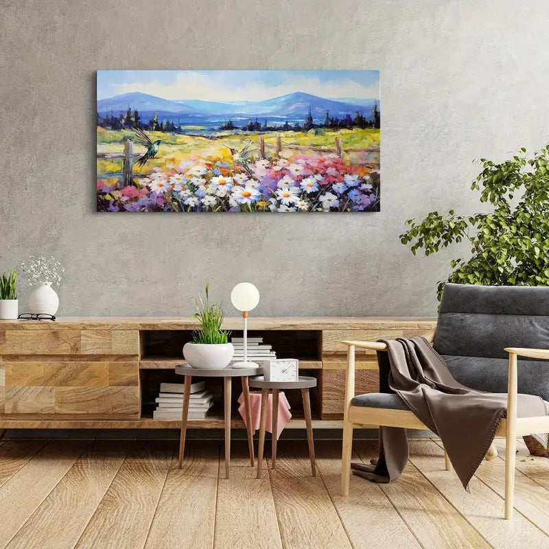 Flower Colorful Mountain Wildflowers Wall Art canvas office home room framed 120x60cm