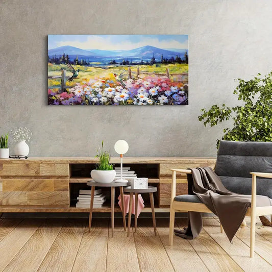 Flower Colorful Mountain Wildflowers Wall Art canvas office home room framed 120x60cm