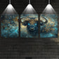 3pcs Dark Blue Abstract Cow Golden Design Metal Print Ready to Hang Art