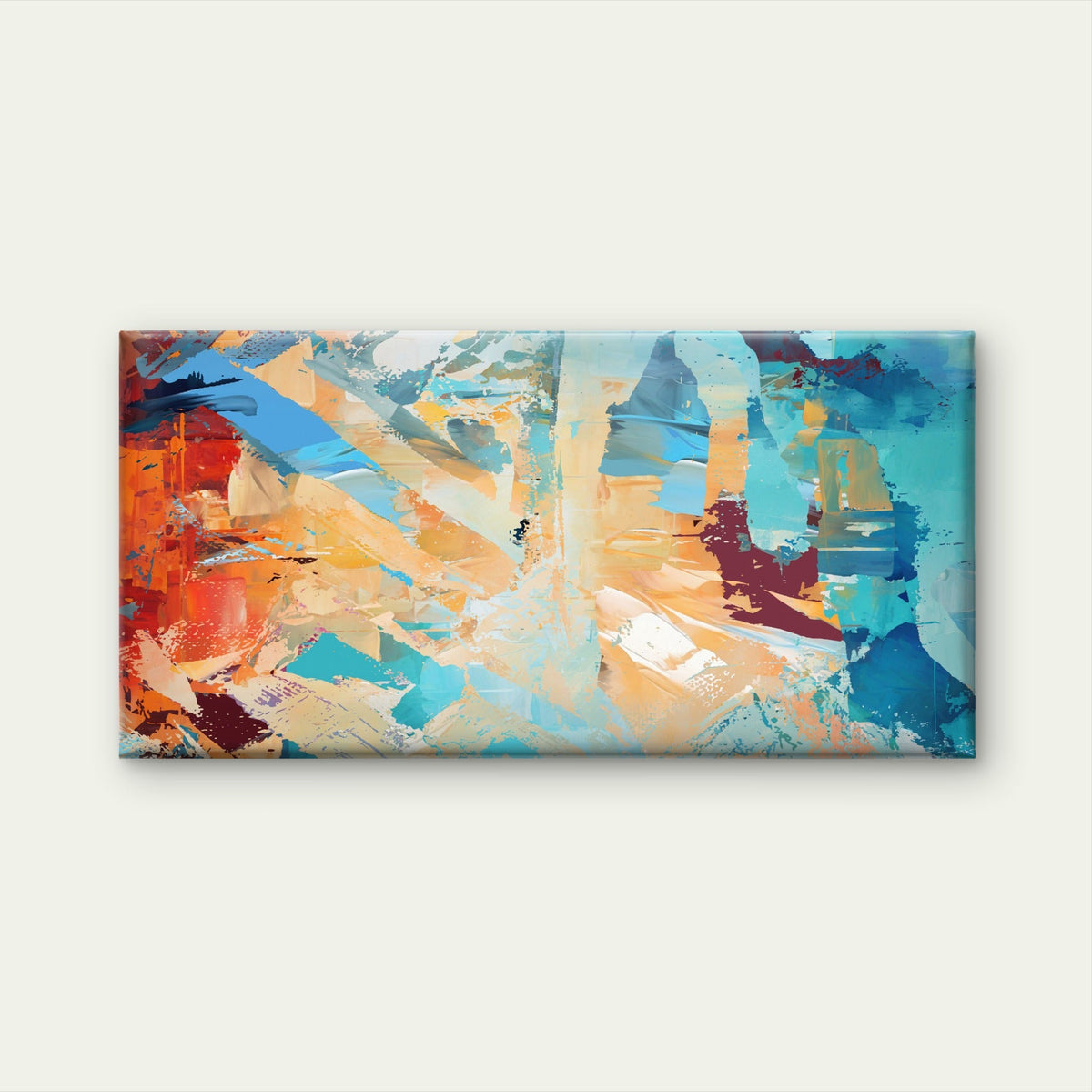 Teal Orange Blue Splash Pattern Wall Art Canvas Office Home Room Framed 80x45cm