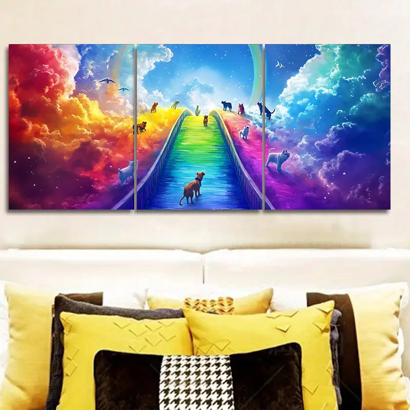 3pcs Rainbow Bridge to Heaven Design Metal Print Ready to Hang Art