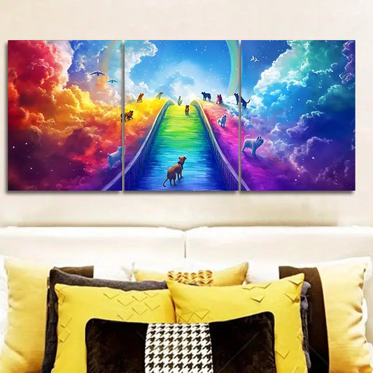 3pcs Rainbow Bridge to Heaven Design Metal Print Ready to Hang Art
