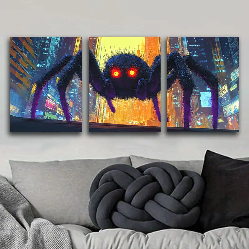 3pcs Vibrant Spider Monster Metal Print Ready to Hang Art