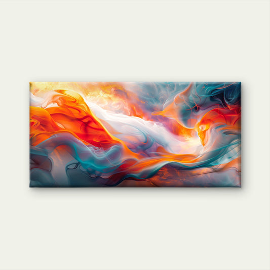 Abstract Teal Orange Wave Wall Art Canvas Office Home Room Framed 80x45cm