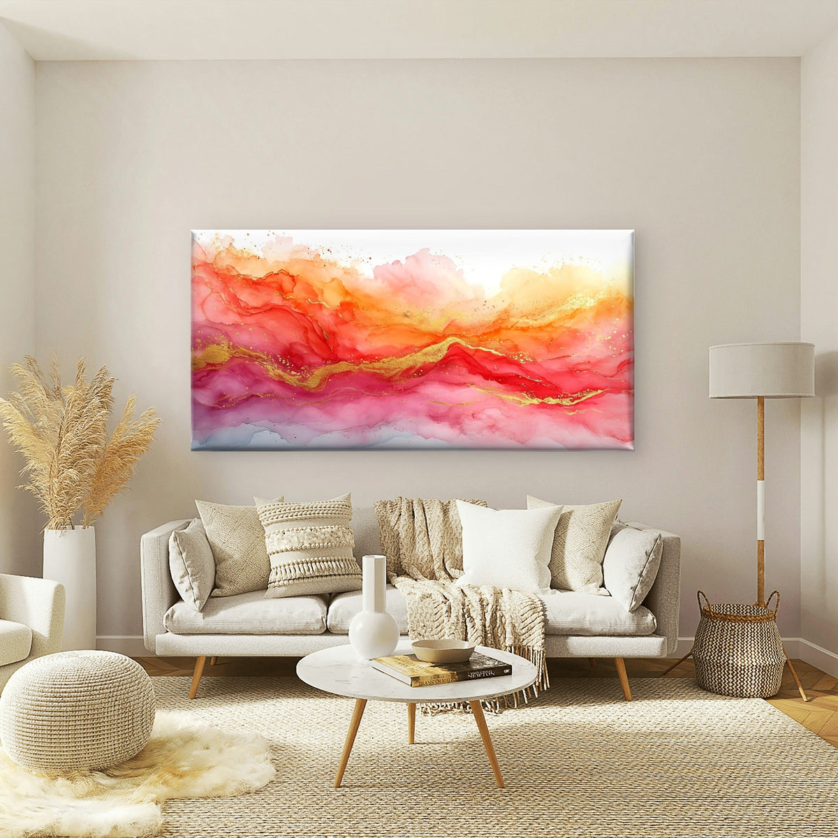 Golden Veins Crimson Sky Wall Art Canvas Office Home Room Framed 80x45cm