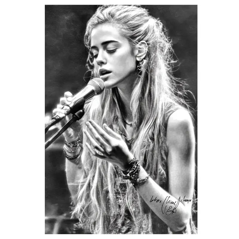 Singing Girl Black & White Print 100% Australian Made 40x60cm Stretched Canvas Ready to Hang