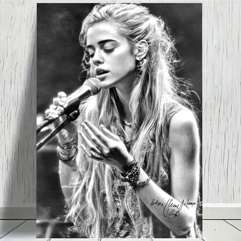 Singing Girl Black & White Print 100% Australian Made 40x60cm Stretched Canvas Ready to Hang