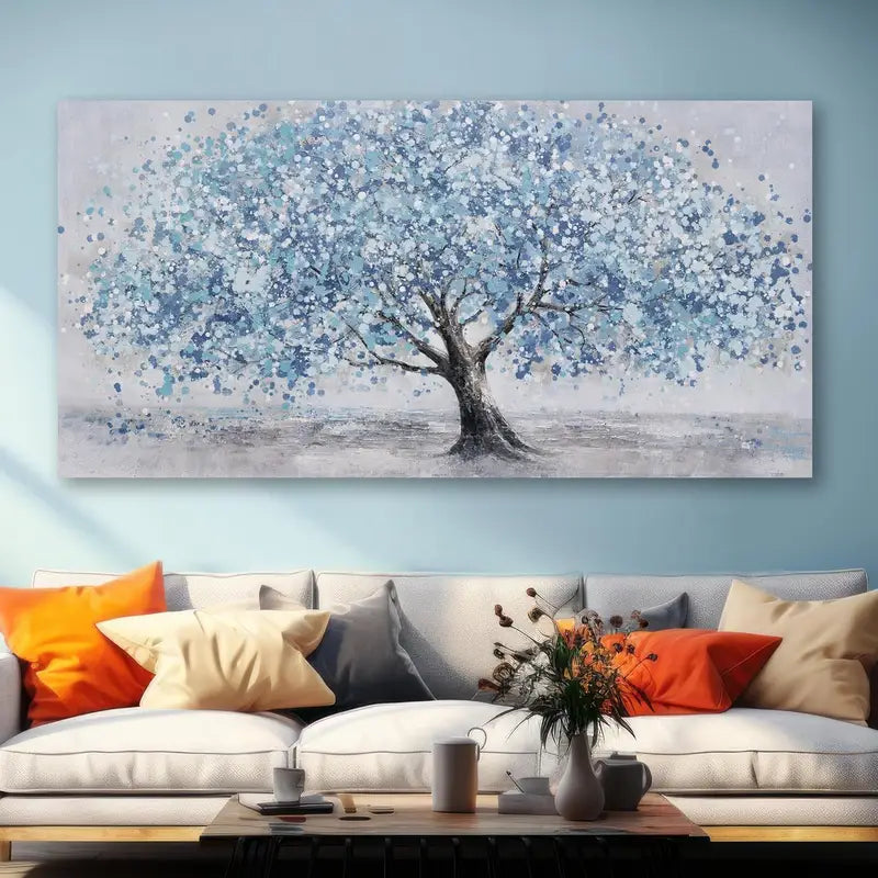 Blue Tree wall canvas office home room framed 120x60cm