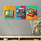 3pcs Telephone, TV Painting Vintage Style Metal Print Ready to Hang Art