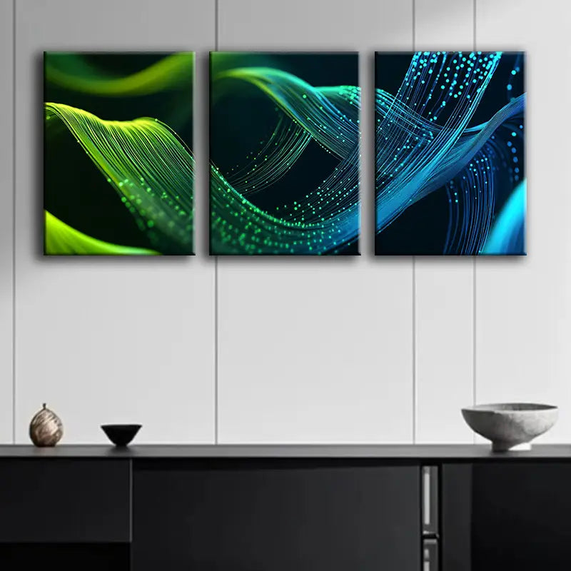 3pcs Green Digital Art Metal Print Ready to Hang Art