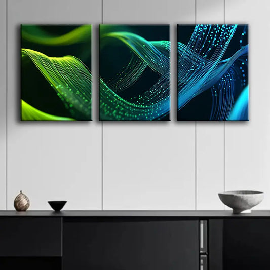 3pcs Green Digital Art Metal Print Ready to Hang Art