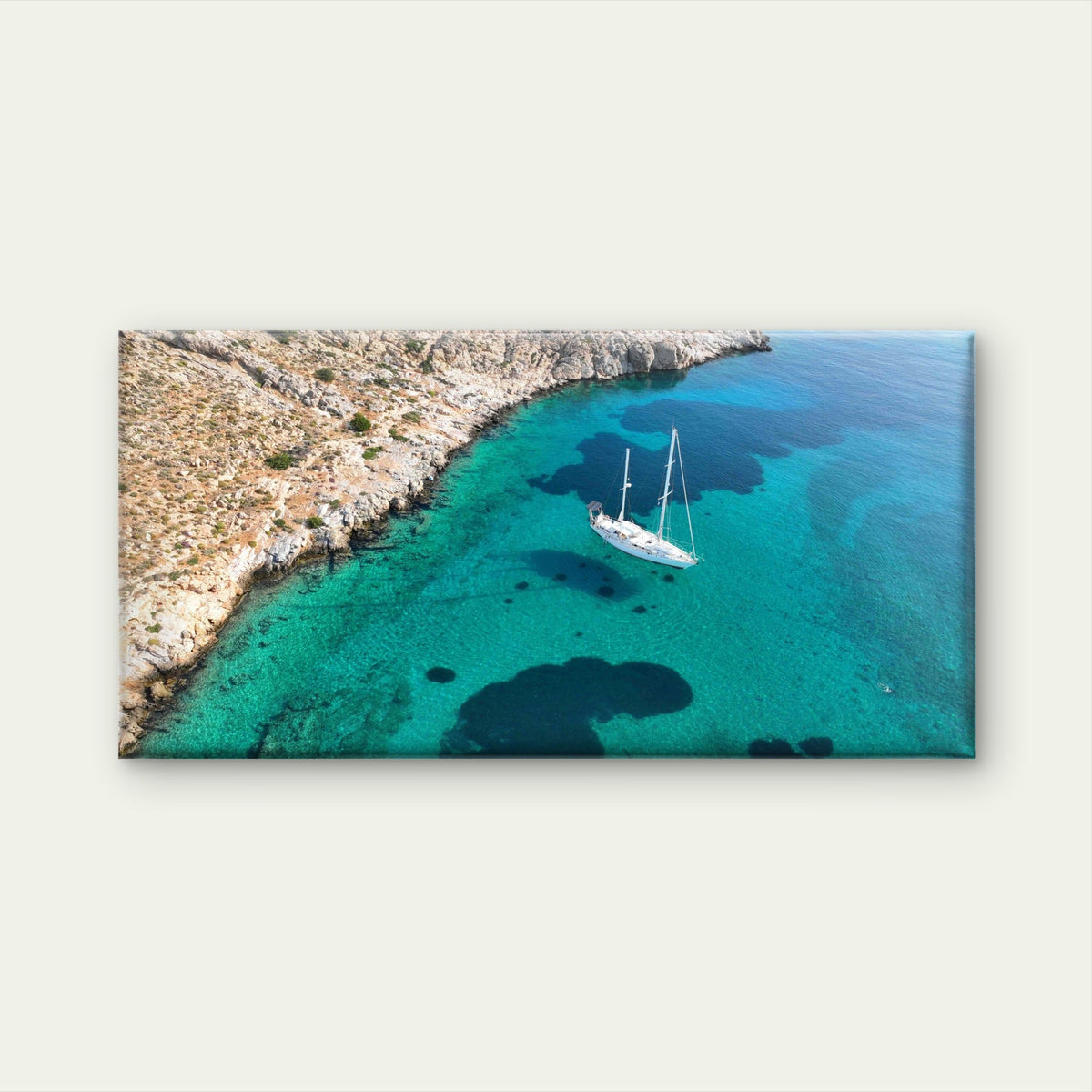 Aerial View Of Boat Along IslandWall Art Canvas Office Home Room Framed 80x45cm