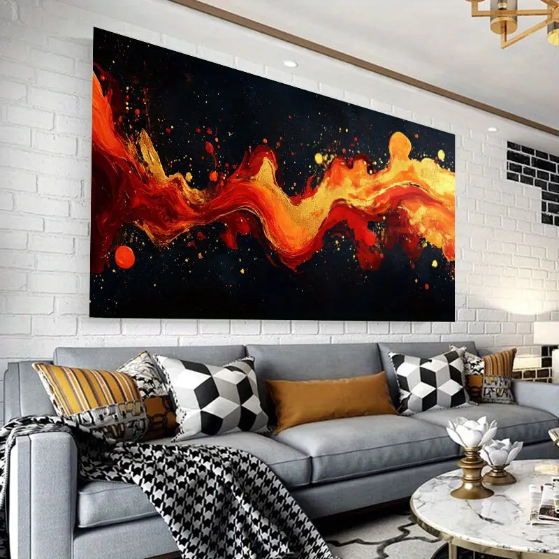 Modern Vibrant Red Fluid Wall Art wall canvas office home room framed 120x60cm