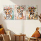 3pcs Watercolor Lion & Tiger Cubs in Floral Wreaths Metal Print Ready to Hang Art