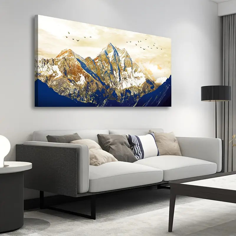 Mountain Sunrise Serene Snow Capped Peaks Birds Wall Art canvas office home room framed 80x45cm